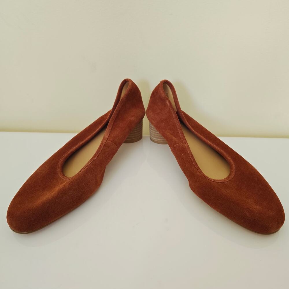 Anthropologie Soludos Juliette Pumps Stacked Heel Suede Round Toe Rust Orange 11 - Picture 3 of 12